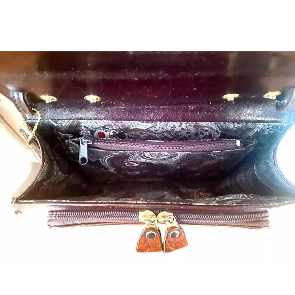 🌹BELLE ROSE🌹 CROC EMBOSSED LEATHER MULTI COMPARTMENT ORGANIZER CROSSBODY BAG - Picture 10 of 14